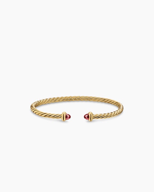 Womens Micro Cablespira® Flex Teen Bracelet in 18K Yellow Gold with Rhodolite Garnets, 2.6mm