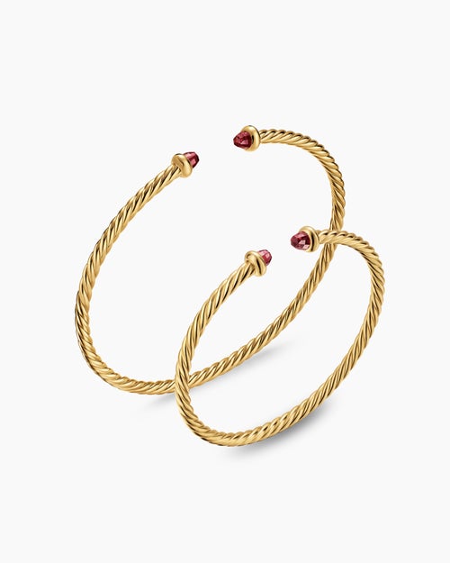 Womens Micro Cablespira® Flex Teen Bracelet in 18K Yellow Gold with Rhodolite Garnets, 2.6mm
