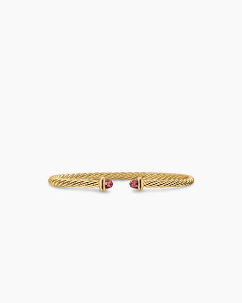 Womens Micro Cablespira® Flex Teen Bracelet in 18K Yellow Gold with Rhodolite Garnets, 2.6mm