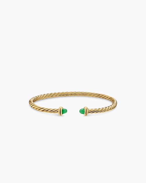 Womens Micro Cablespira® Flex Teen Bracelet in 18K Yellow Gold with Emeralds, 2.6mm