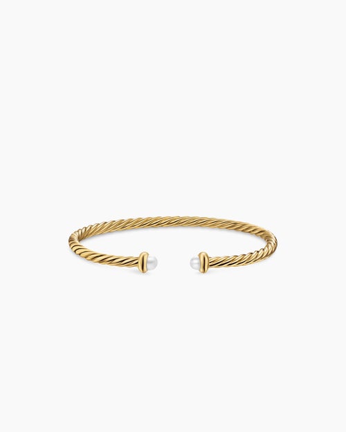 Womens Micro Cablespira® Flex Teen Bracelet in 18K Yellow Gold with Pearls, 2.6mm