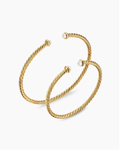 Womens Micro Cablespira® Flex Teen Bracelet in 18K Yellow Gold with Pearls, 2.6mm