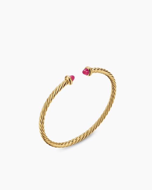 Womens Micro Cablespira® Flex Teen Bracelet in 18K Yellow Gold with Rubies, 2.6mm