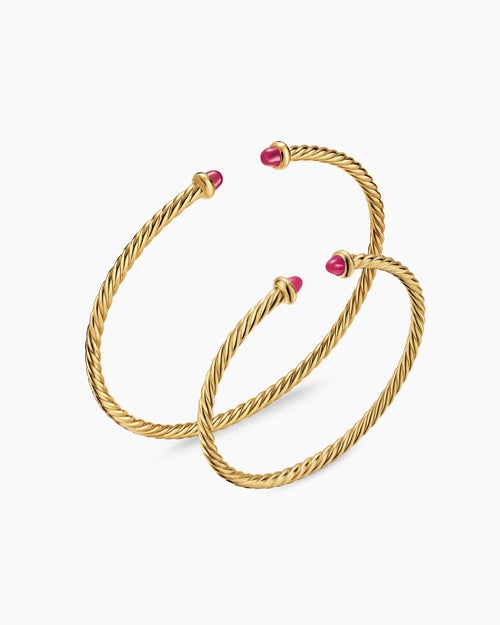 Womens Micro Cablespira® Flex Teen Bracelet in 18K Yellow Gold with Rubies, 2.6mm