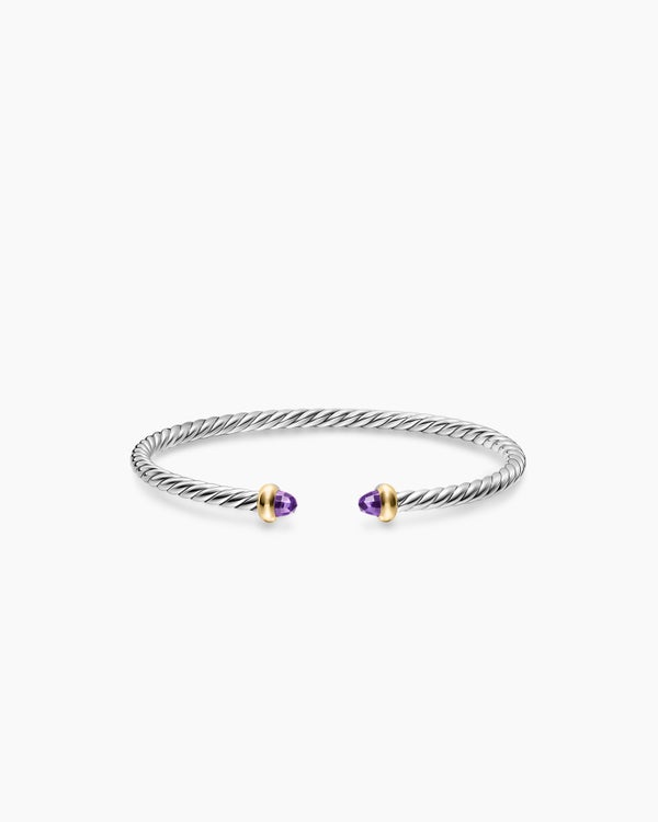 Micro Cable Flex® Teen Bracelet in Sterling Silver with 14K Yellow Gold and Amethyst, 2.6mm