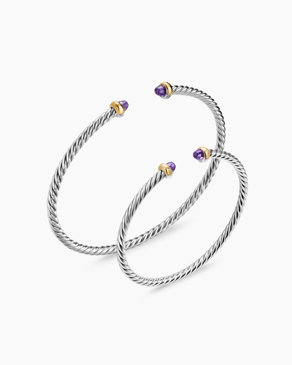 Micro Cable Flex® Teen Bracelet in Sterling Silver with 14K Yellow Gold and Amethyst, 2.6mm