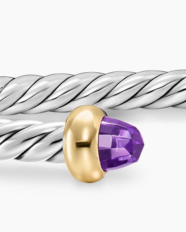 Micro Cable Flex® Teen Bracelet in Sterling Silver with 14K Yellow Gold and Amethyst, 2.6mm