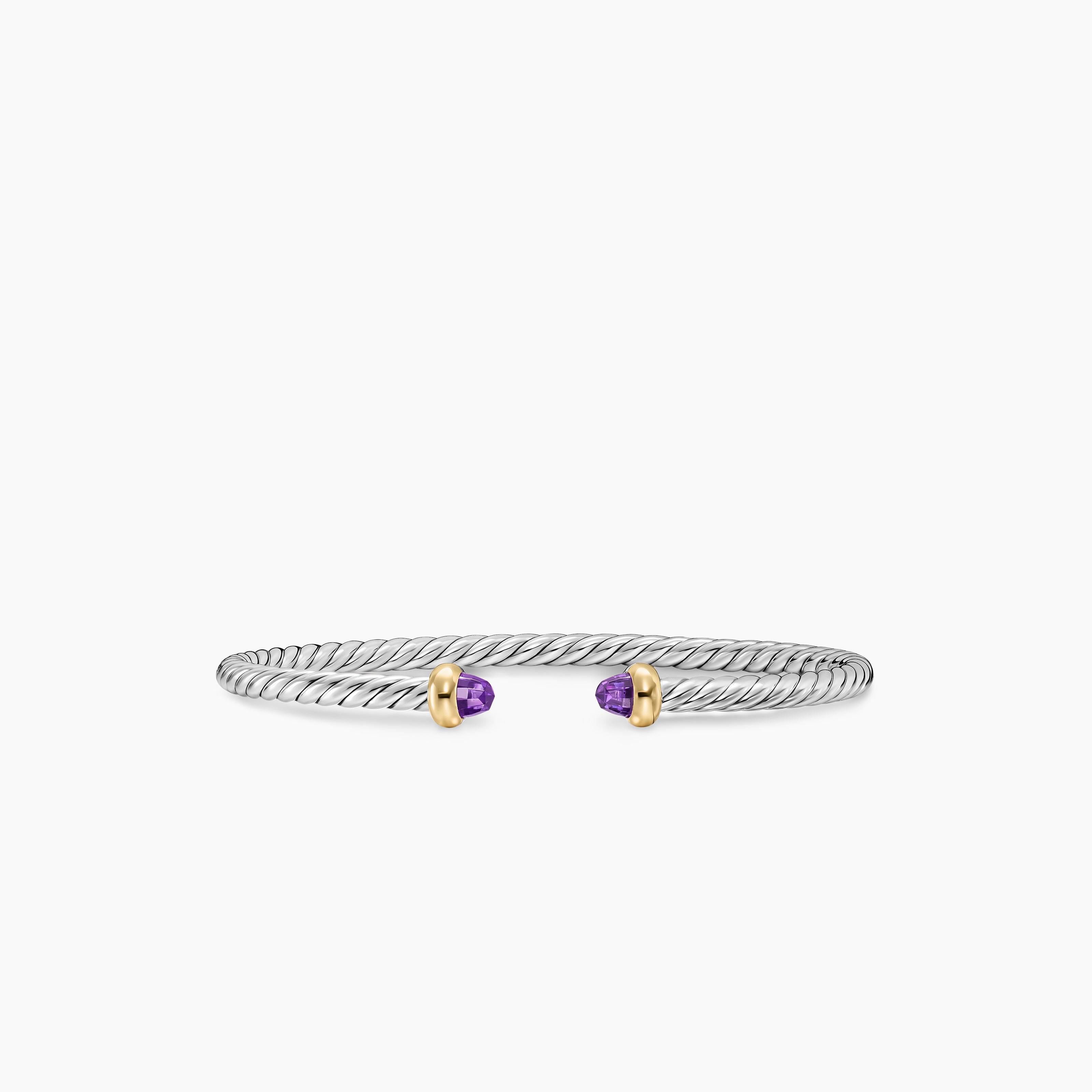 Womens Micro Cable Flex&reg; Teen Bracelet in Sterling Silver with 14K Yellow Gold and Amethyst, 2.6mm