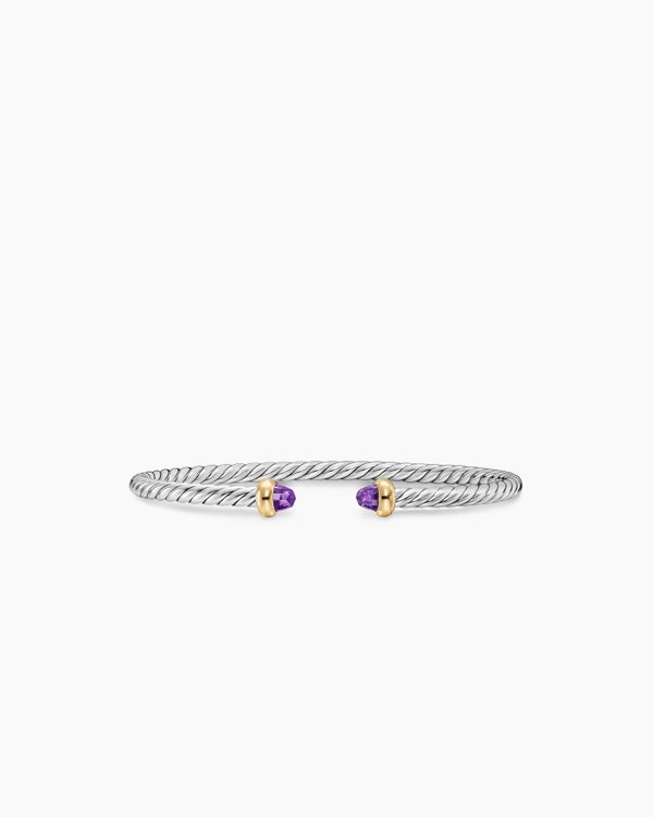 Micro Cable Flex® Teen Bracelet in Sterling Silver with 14K Yellow Gold and Amethyst, 2.6mm