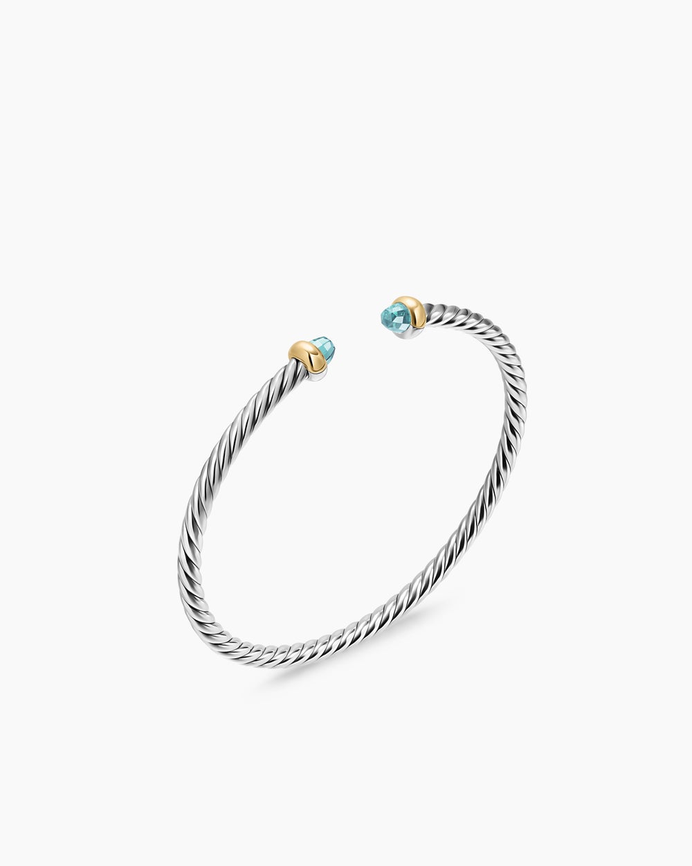 Womens Micro Cable Flex® Teen Bracelet in Sterling Silver with 14ct Yellow Gold and Aquamarine, 2.6mm