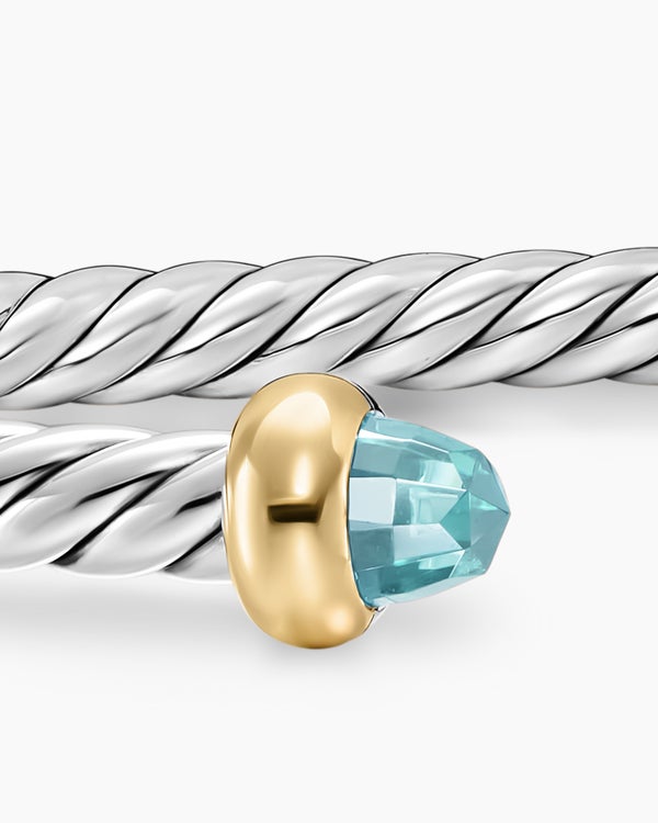 Micro Cable Flex® Teen Bracelet in Sterling Silver with 14K Yellow Gold and Aquamarine, 2.6mm