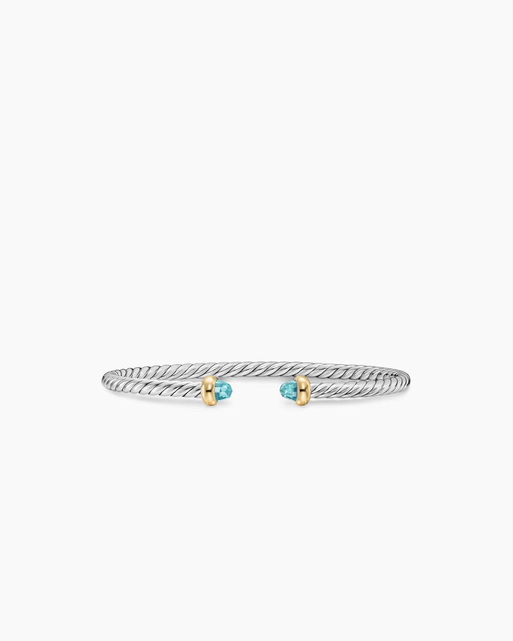 Womens Micro Cable Flex® Teen Bracelet in Sterling Silver with 14ct Yellow Gold and Aquamarine, 2.6mm
