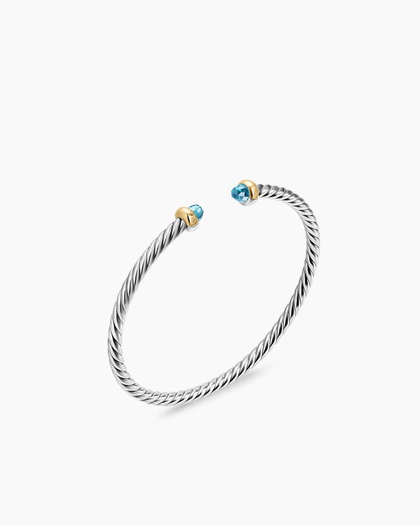 Micro Cable Flex® Teen Bracelet in Sterling Silver with 14K Yellow Gold and Blue Topaz, 2.6mm