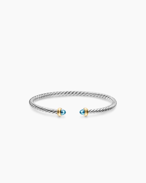 Micro Cable Flex® Teen Bracelet in Sterling Silver with 14K Yellow Gold and Blue Topaz, 2.6mm