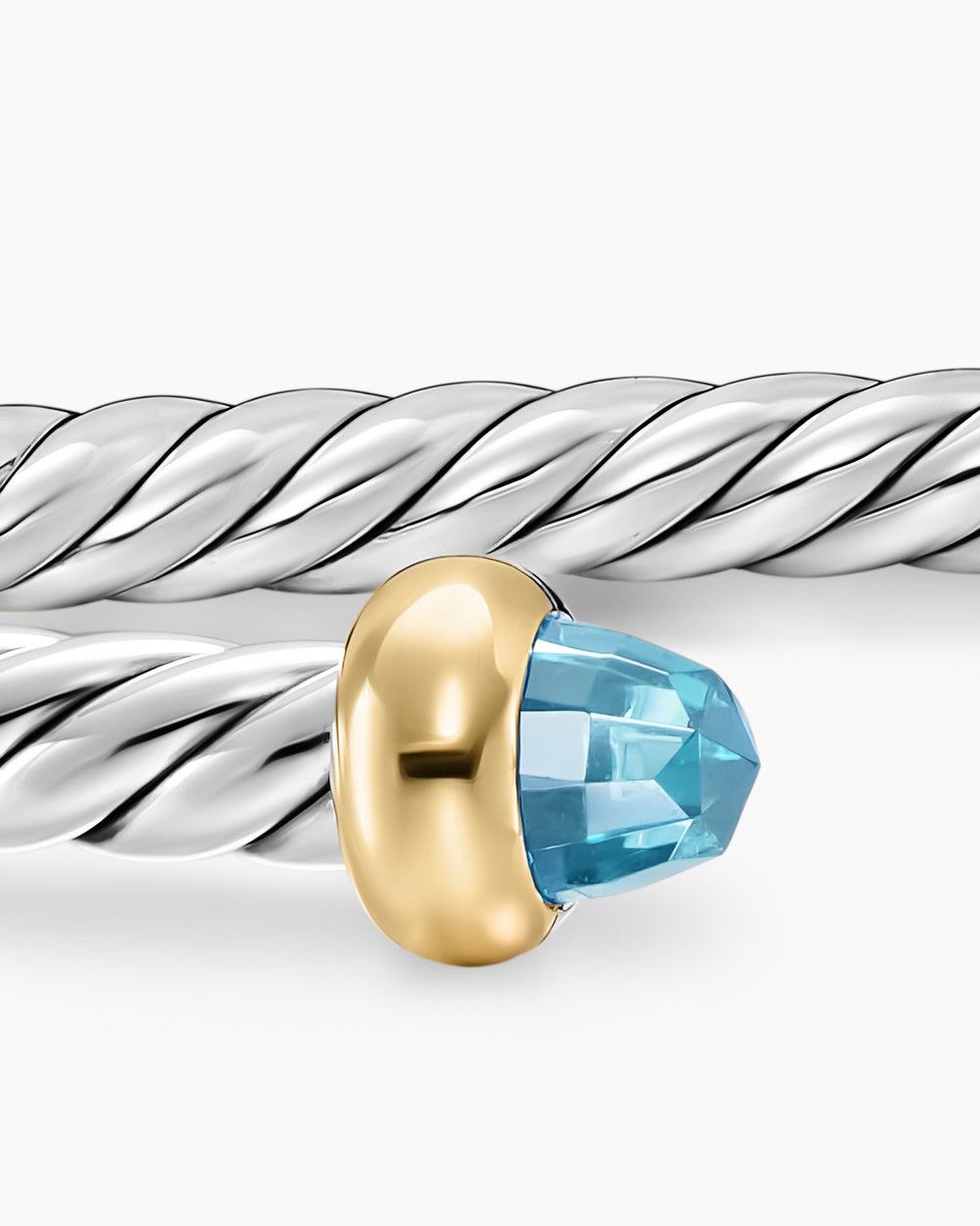 Womens Micro Cable Flex® Teen Bracelet in Sterling Silver with 14ct Yellow Gold and Blue Topaz, 2.6mm