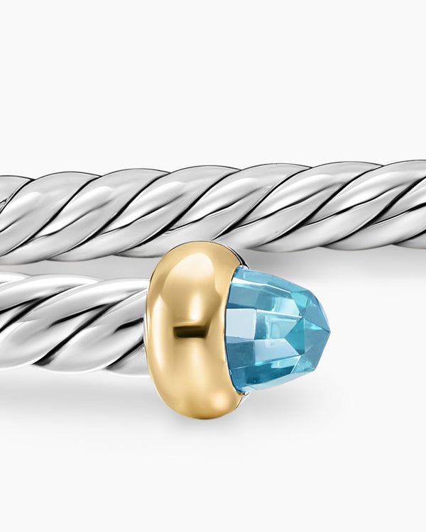 Micro Cable Flex® Teen Bracelet in Sterling Silver with 14K Yellow Gold and Blue Topaz, 2.6mm