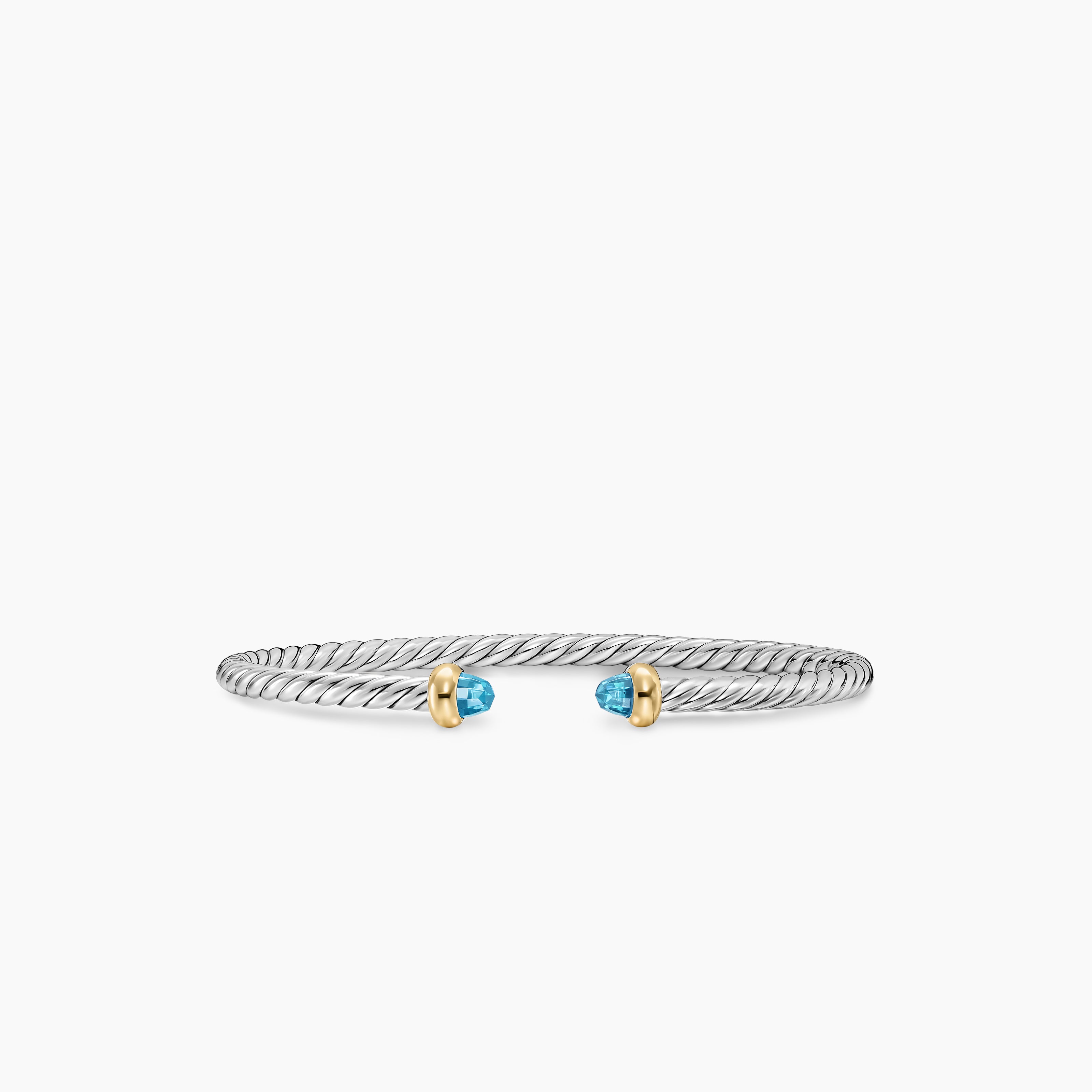 Womens Micro Cable Flex&reg; Teen Bracelet in Sterling Silver with 14K Yellow Gold and Blue Topaz, 2.6mm