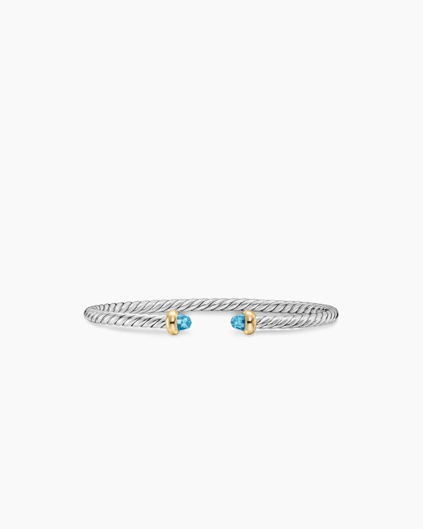 Micro Cable Flex® Teen Bracelet in Sterling Silver with 14K Yellow Gold and Blue Topaz, 2.6mm