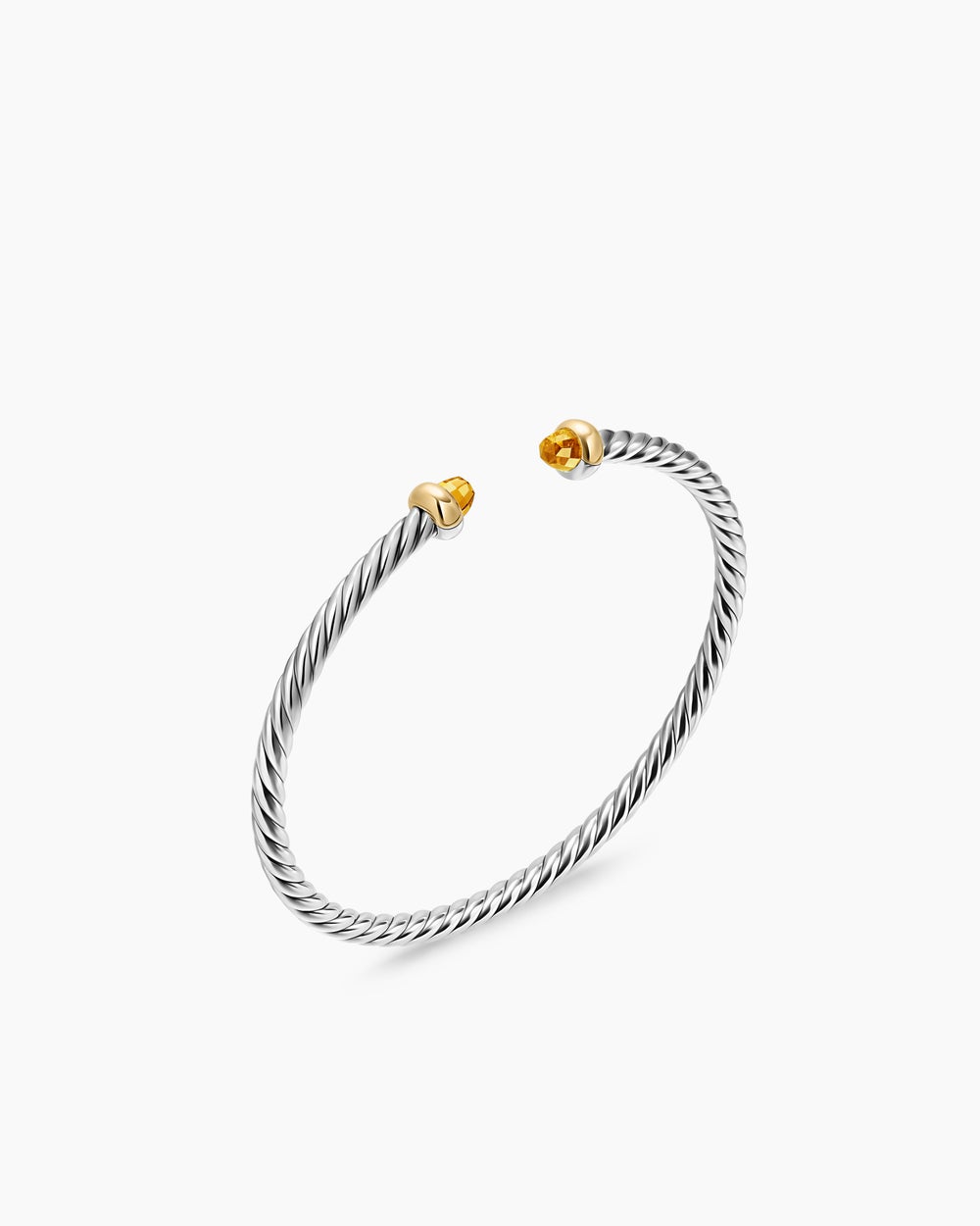 Womens Micro Cable Flex® Teen Bracelet in Sterling Silver with 14ct Yellow Gold and Citrine, 2.6mm