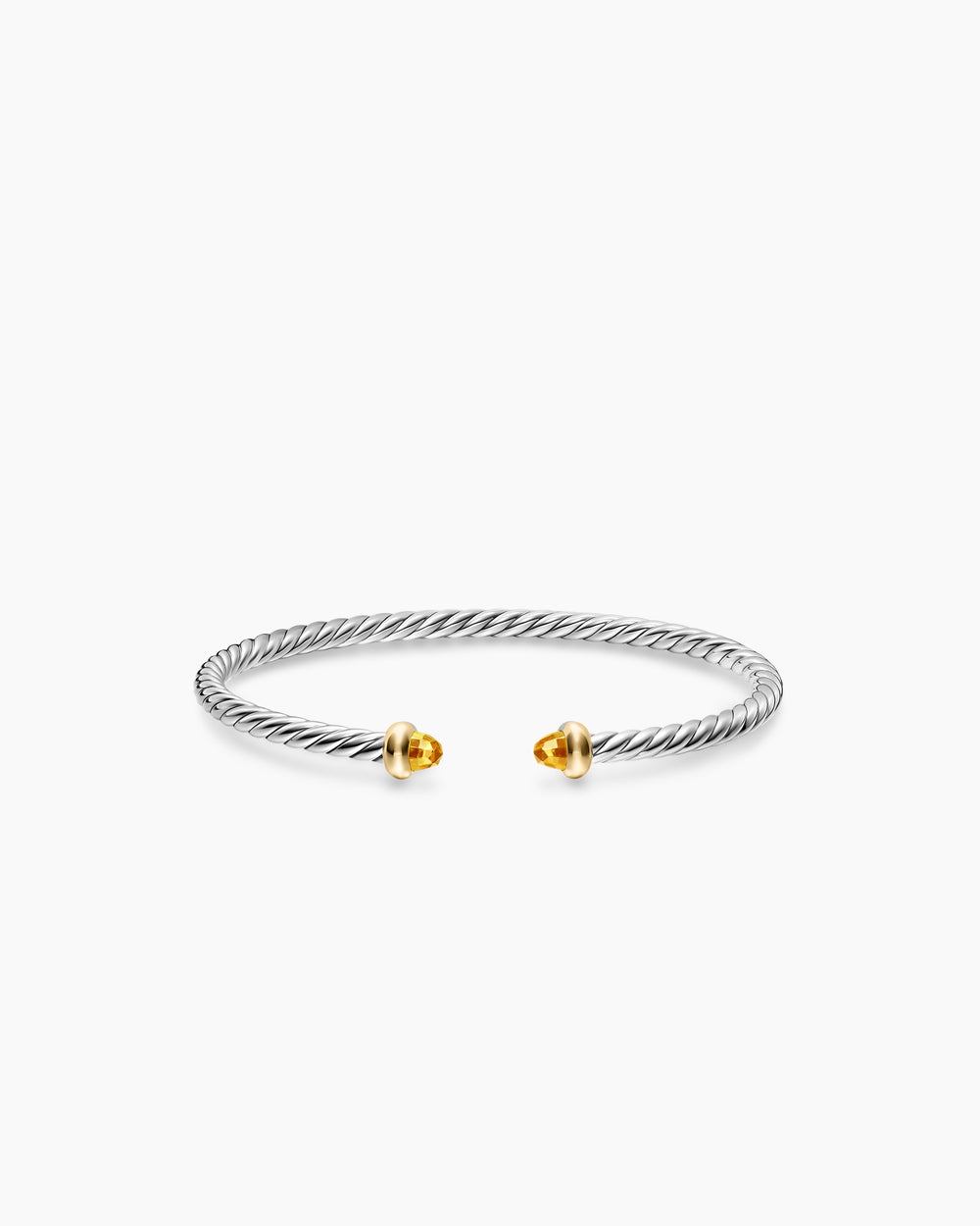 Womens Micro Cable Flex® Teen Bracelet in Sterling Silver with 14ct Yellow Gold and Citrine, 2.6mm