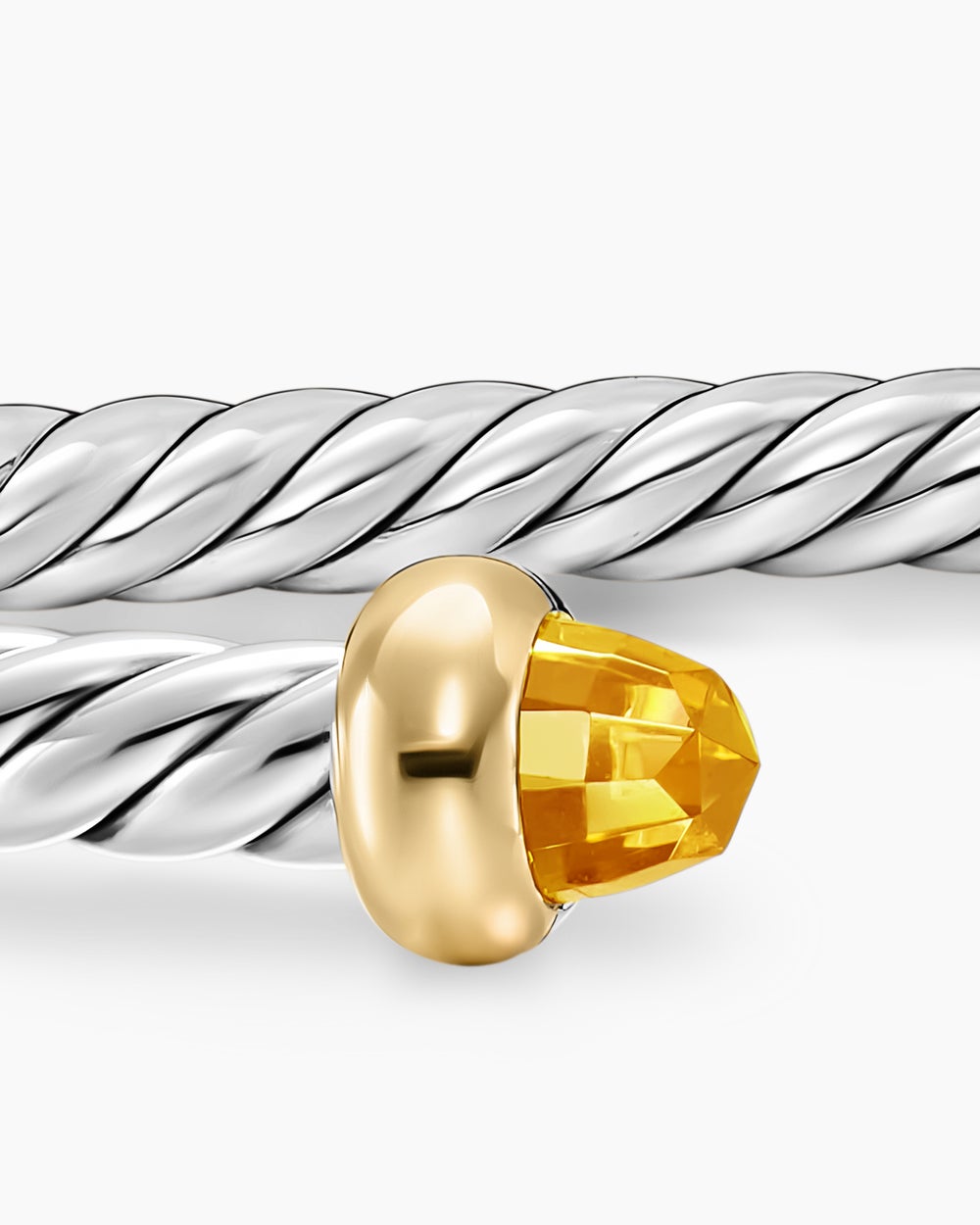 Womens Micro Cable Flex® Teen Bracelet in Sterling Silver with 14ct Yellow Gold and Citrine, 2.6mm