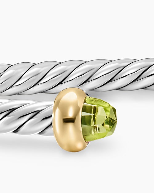 Womens Micro Cable Flex® Teen Bracelet in Sterling Silver with 14K Yellow Gold and Peridot, 2.6mm