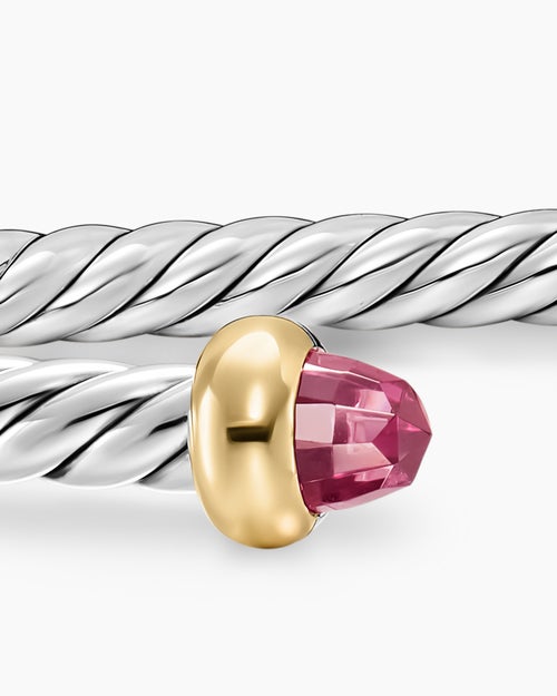 Womens Micro Cable Flex® Teen Bracelet in Sterling Silver with 14K Yellow Gold and Pink Tourmalines, 2.6mm