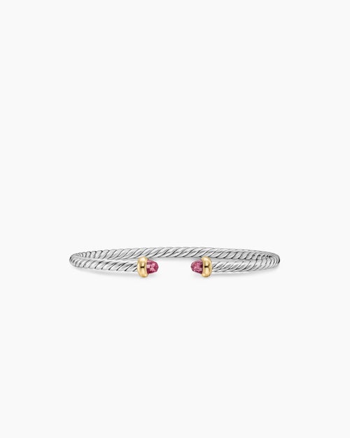 Womens Micro Cable Flex® Teen Bracelet in Sterling Silver with 14K Yellow Gold and Pink Tourmalines, 2.6mm