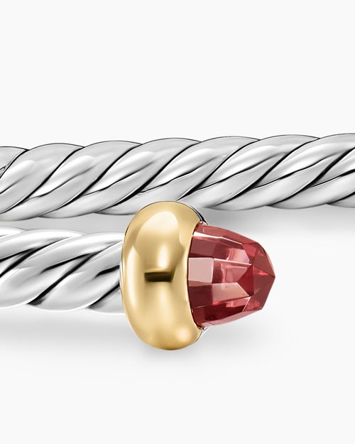 Womens Micro Cable Flex® Teen Bracelet in Sterling Silver with 14K Yellow Gold and Rhodolite Garnets, 2.6mm