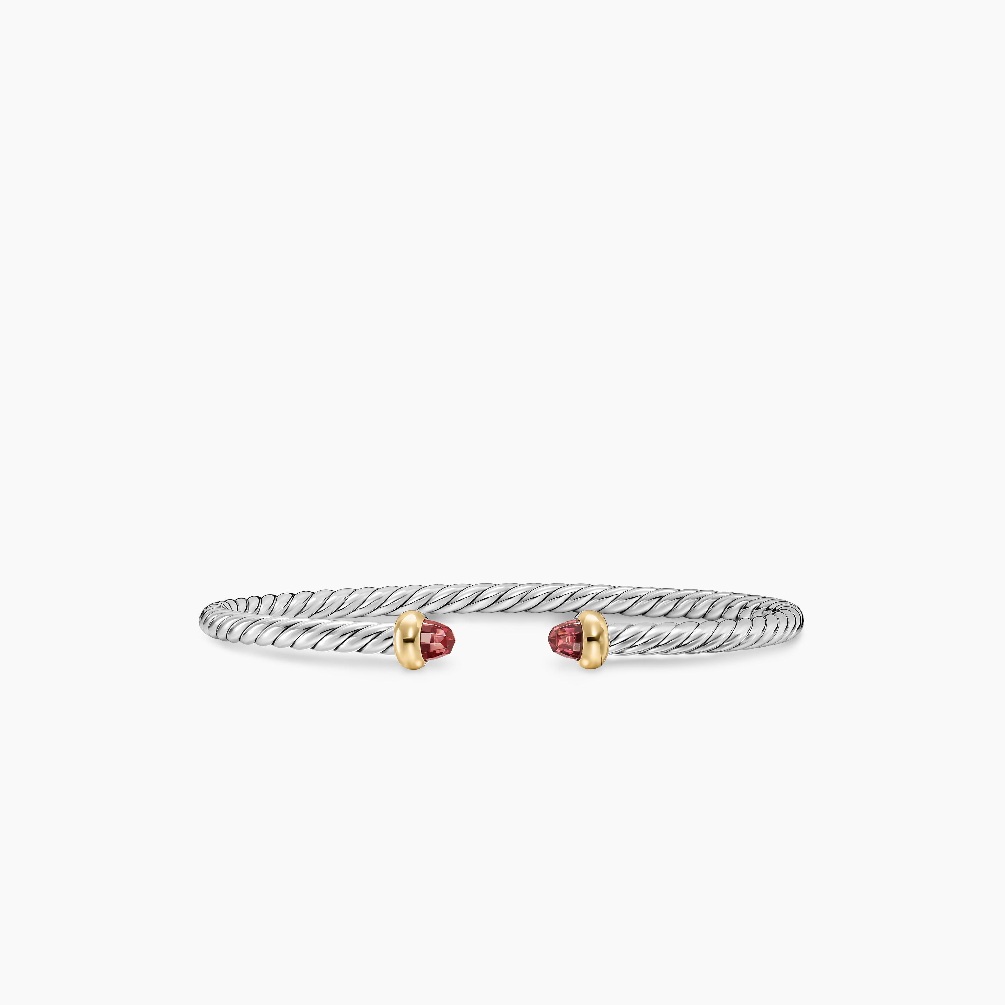Womens Micro Cable Flex&reg; Teen Bracelet in Sterling Silver with 14K Yellow Gold and Rhodolite Garnets, 2.6mm