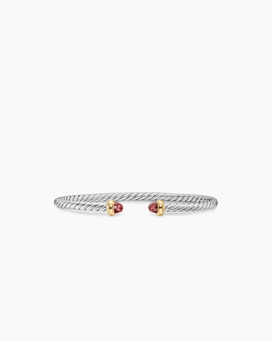 Micro Cable Flex® Teen Bracelet in Sterling Silver with 14K Yellow Gold and Rhodolite Garnets, 2.6mm