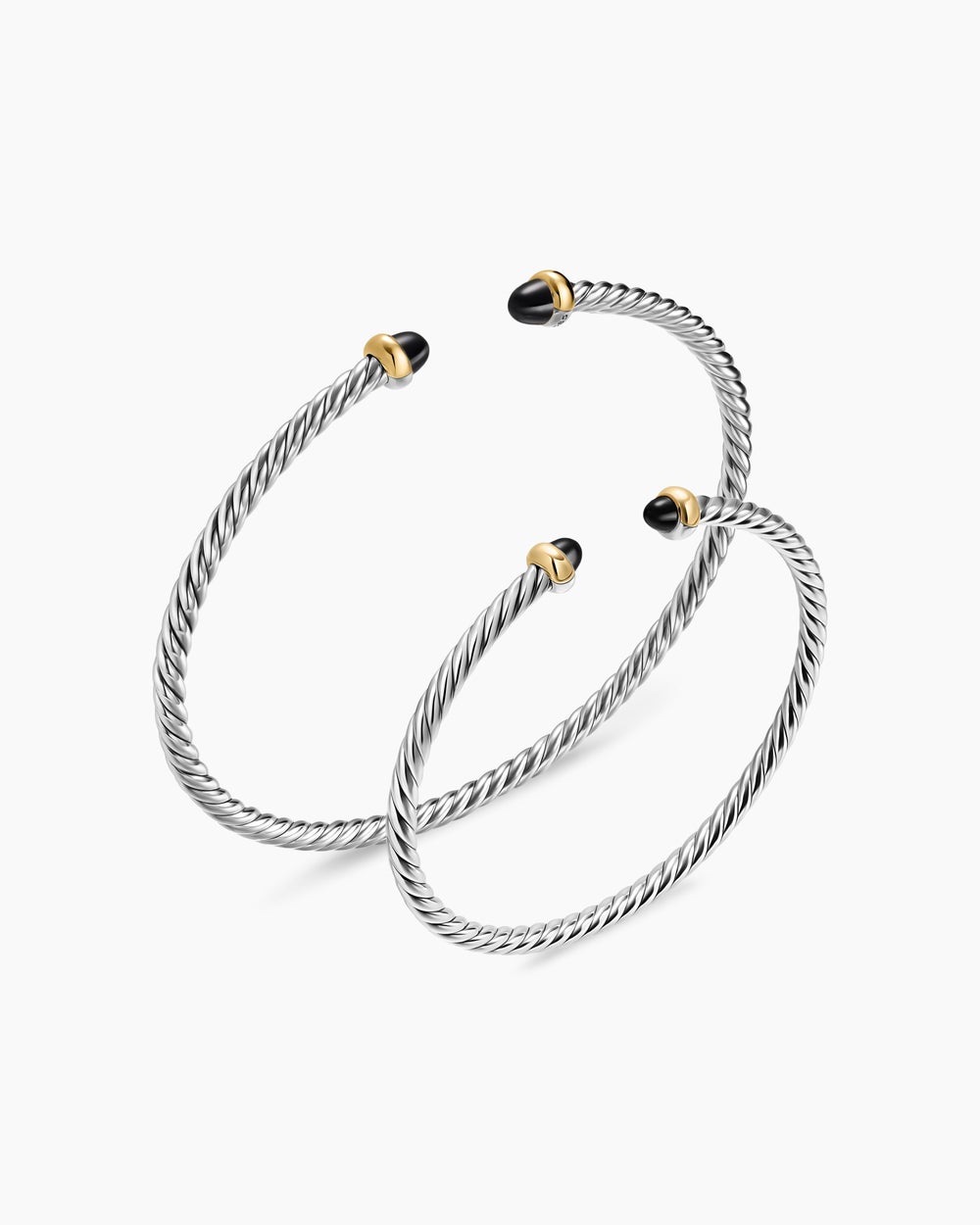 Womens Micro Cable Flex® Teen Bracelet in Sterling Silver with 14K Yellow Gold and Black Onyx, 2.6mm