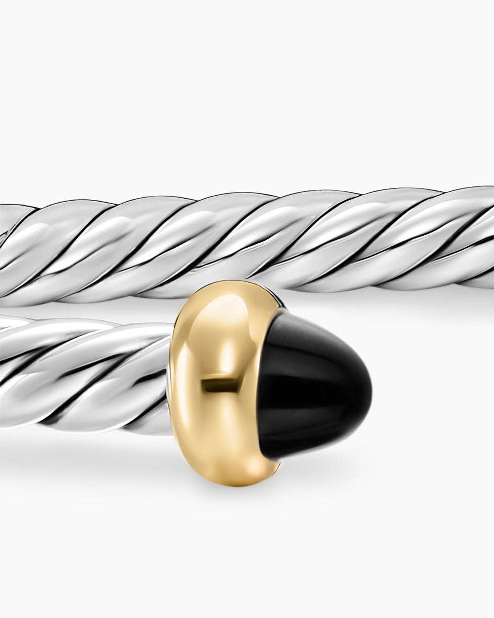 Womens Micro Cable Flex® Teen Bracelet in Sterling Silver with 14K Yellow Gold and Black Onyx, 2.6mm