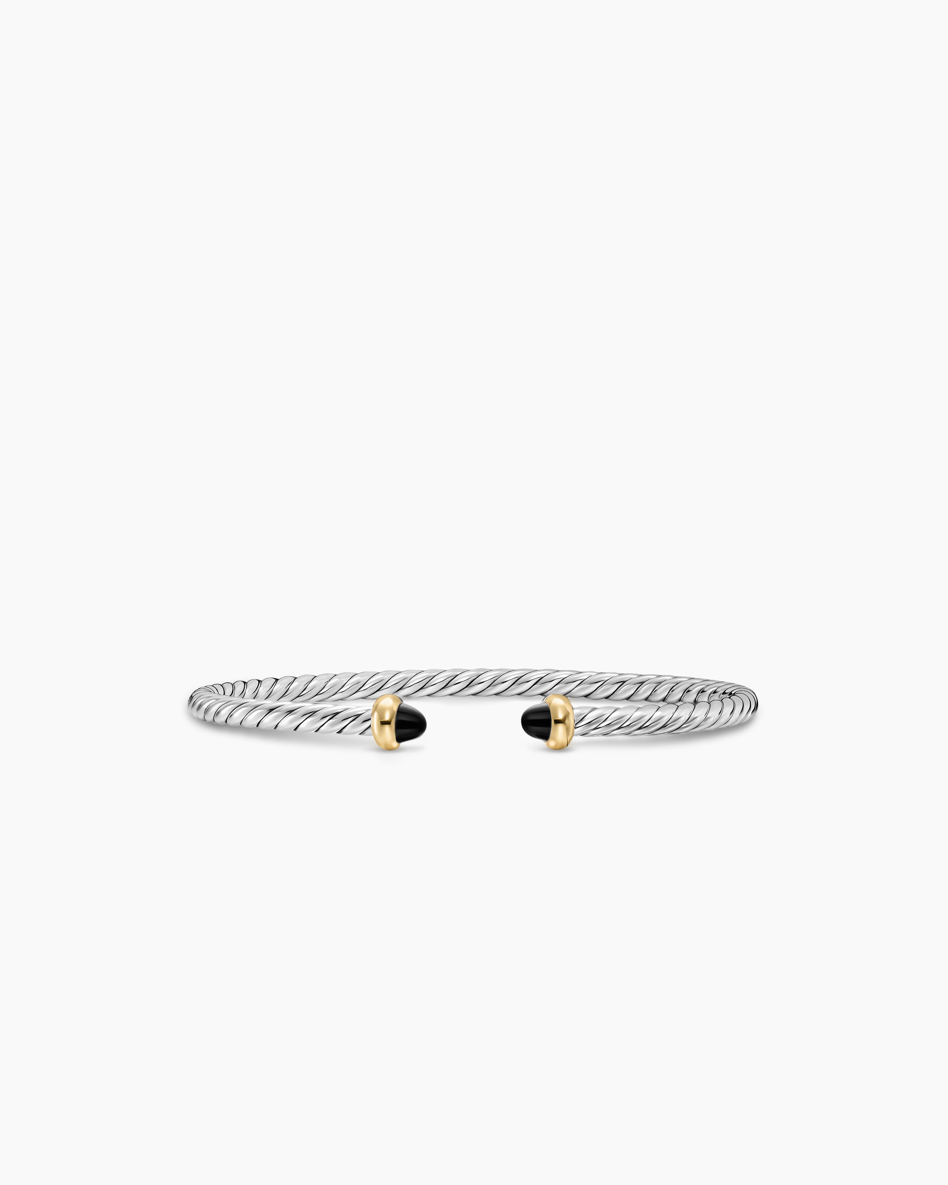 Womens Micro Cable Flex&reg; Teen Bracelet in Sterling Silver with 14K Yellow Gold and Black Onyx, 2.6mm