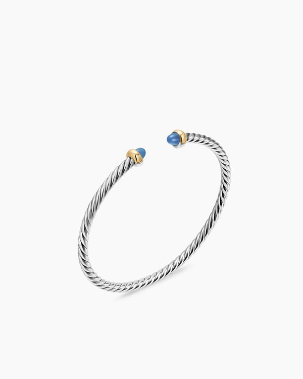 Micro Cable Flex® Teen Bracelet in Sterling Silver with 14K Yellow Gold and Blue Sapphires, 2.6mm
