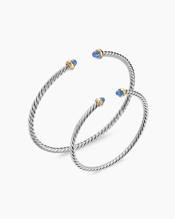 Micro Cable Flex® Teen Bracelet in Sterling Silver with 14K Yellow Gold and Blue Sapphires, 2.6mm