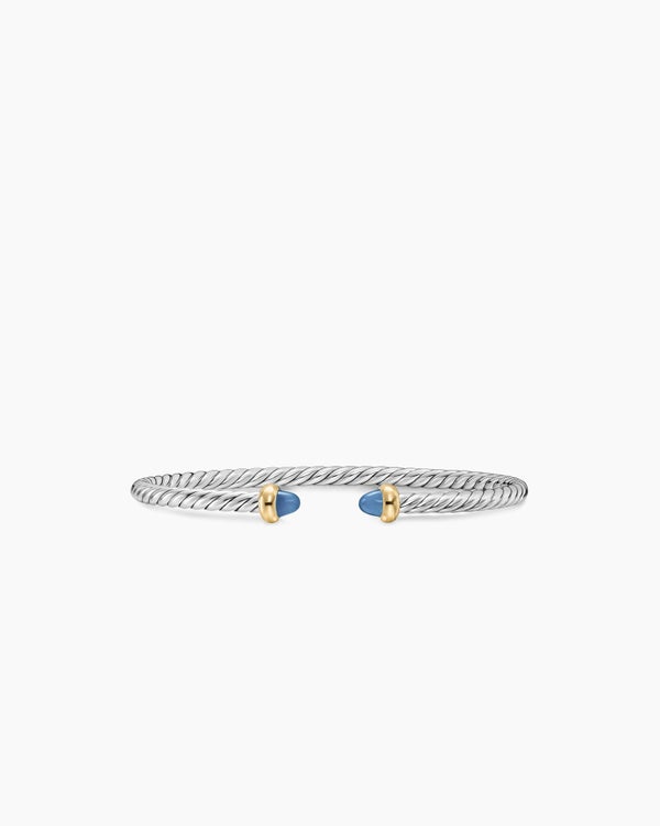 Micro Cable Flex® Teen Bracelet in Sterling Silver with 14K Yellow Gold and Blue Sapphires, 2.6mm