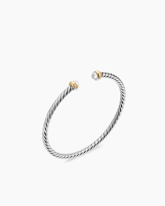 Micro Cable Flex® Teen Bracelet in Sterling Silver with 14K Yellow Gold and Pearls, 2.6mm