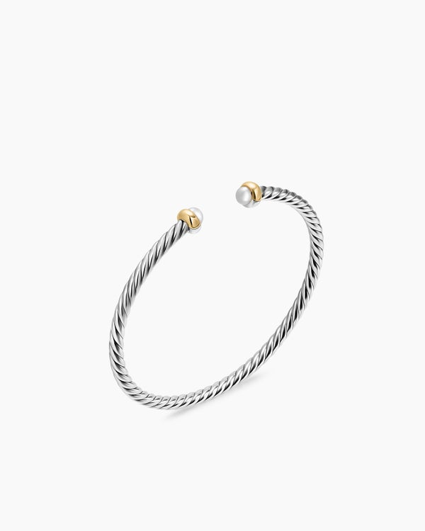 Micro Cable Flex® Teen Bracelet in Sterling Silver with 14K Yellow Gold and Pearls, 2.6mm