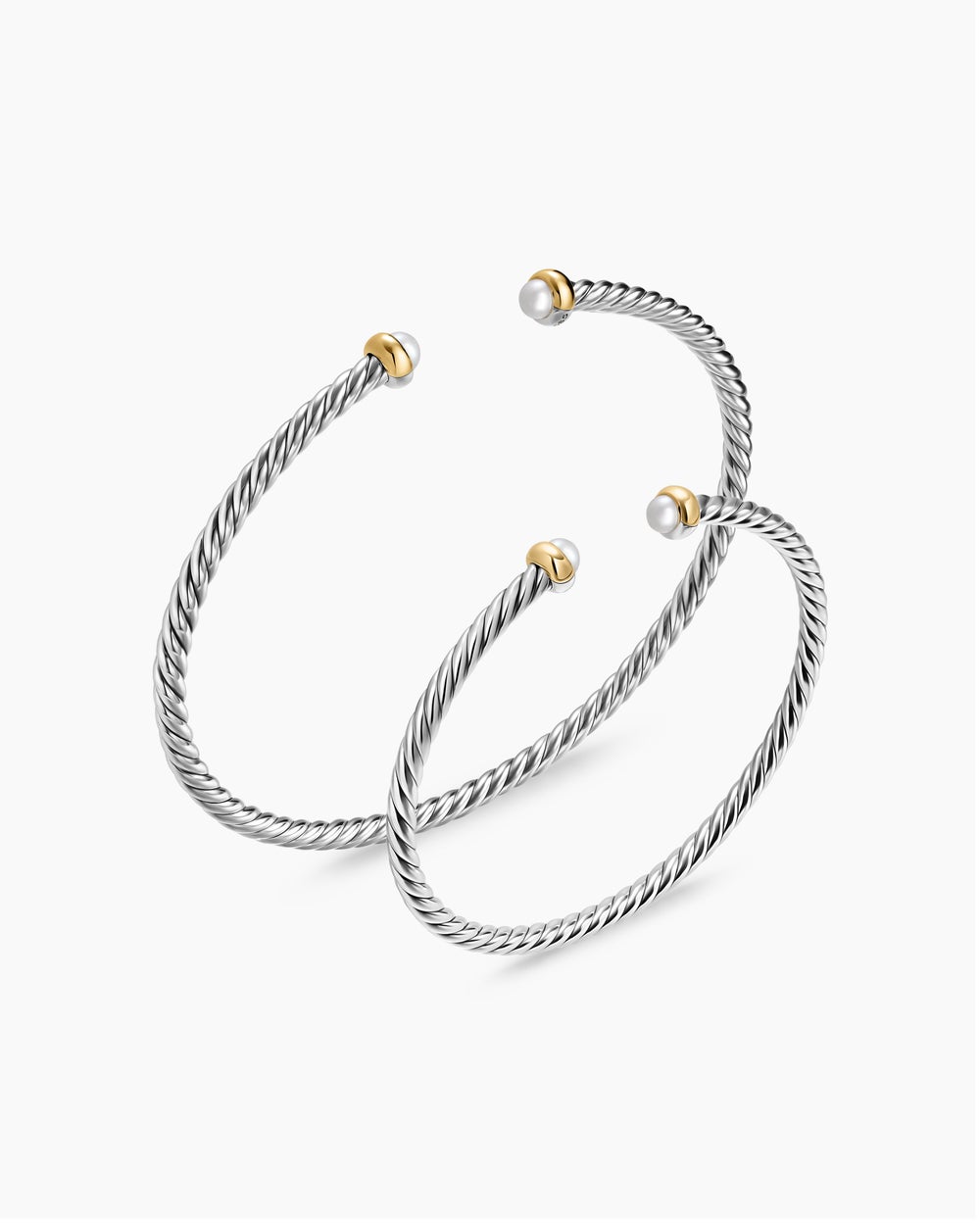 Womens Micro Cable Flex® Teen Bracelet in Sterling Silver with 14ct Yellow Gold and Pearls, 2.6mm