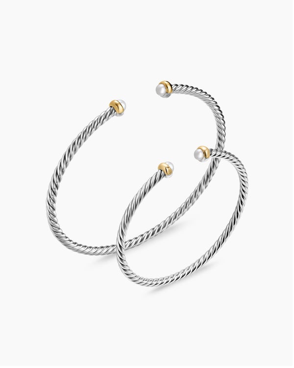 Micro Cable Flex® Teen Bracelet in Sterling Silver with 14K Yellow Gold and Pearls, 2.6mm