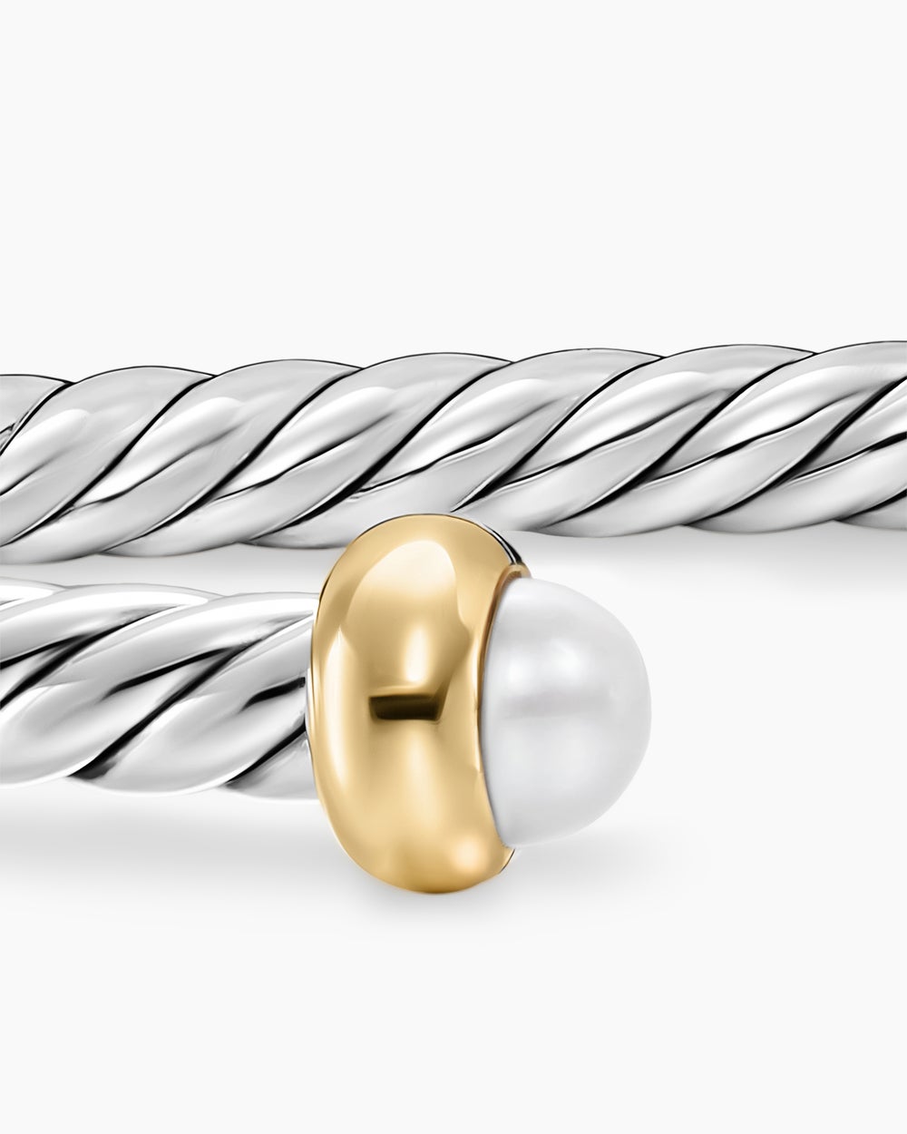 Womens Micro Cable Flex® Teen Bracelet in Sterling Silver with 14ct Yellow Gold and Pearls, 2.6mm