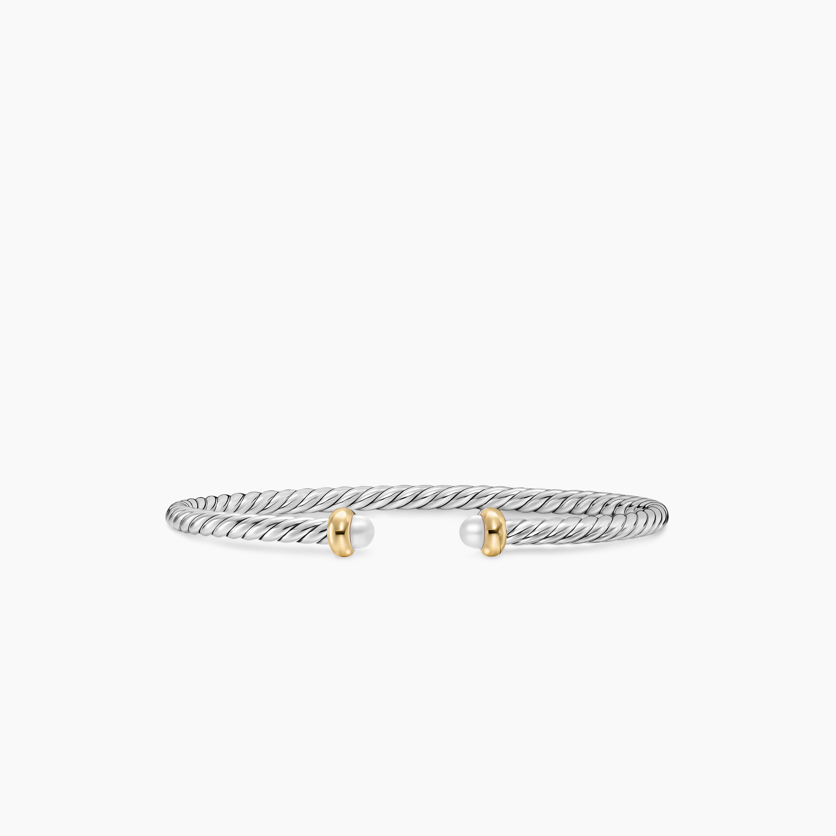 Womens Micro Cable Flex&reg; Teen Bracelet in Sterling Silver with 14K Yellow Gold and Pearls, 2.6mm