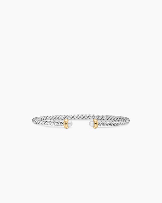 Micro Cable Flex® Teen Bracelet in Sterling Silver with 14K Yellow Gold and Pearls, 2.6mm
