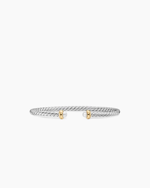 Womens Micro Cable Flex® Teen Bracelet in Sterling Silver with 14K Yellow Gold and Pearls, 2.6mm