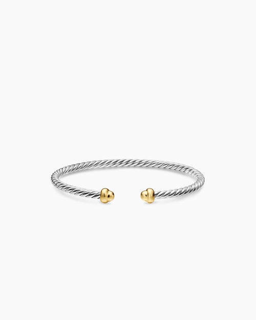 Womens Micro Cable Flex® Teen Bracelet in Sterling Silver with 14ct Yellow Gold, 2.6mm