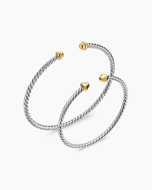 Womens Micro Cable Flex® Teen Bracelet in Sterling Silver with 14ct Yellow Gold, 2.6mm