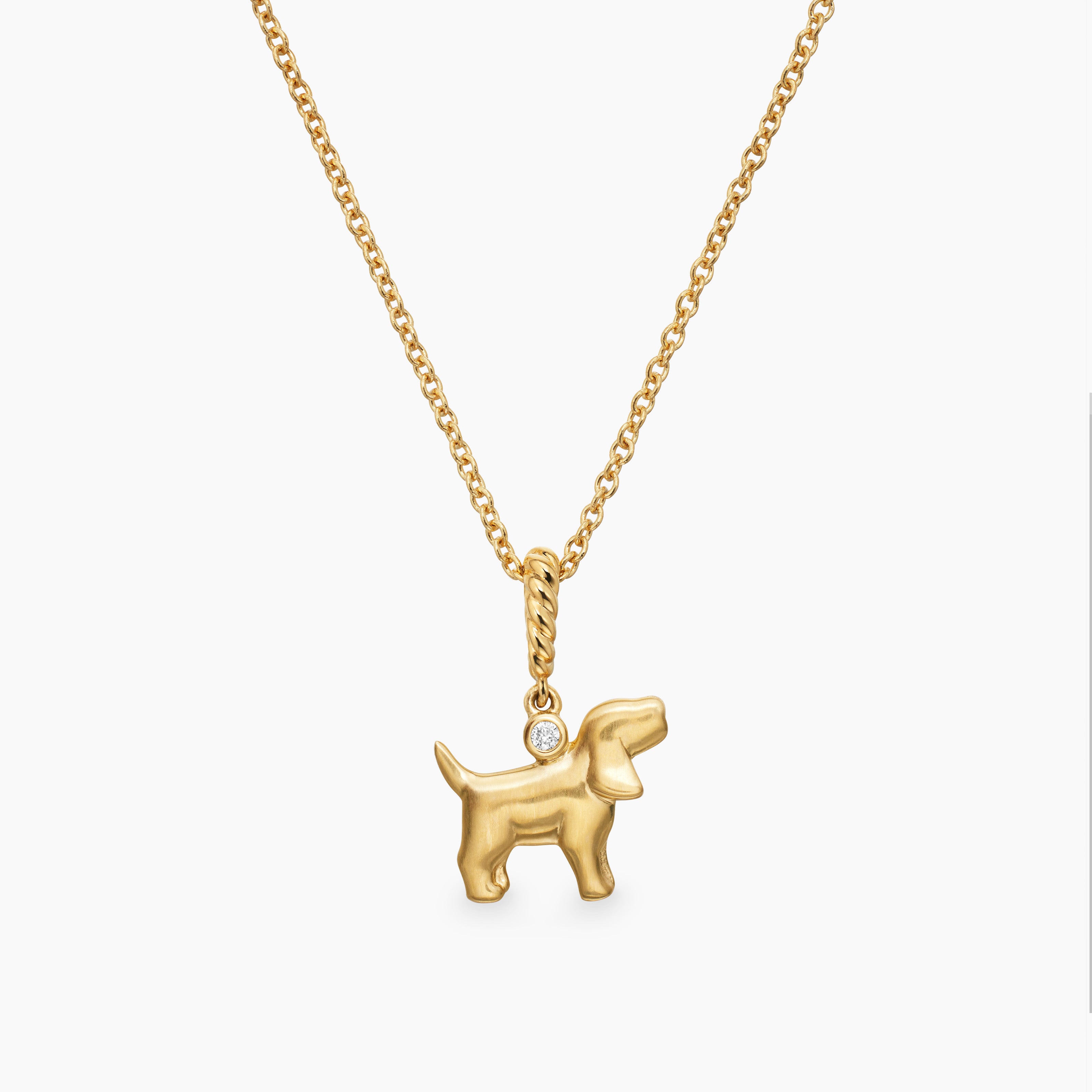 Cable Collectibles Teen Dog Necklace in 18K Yellow Gold with Diamond