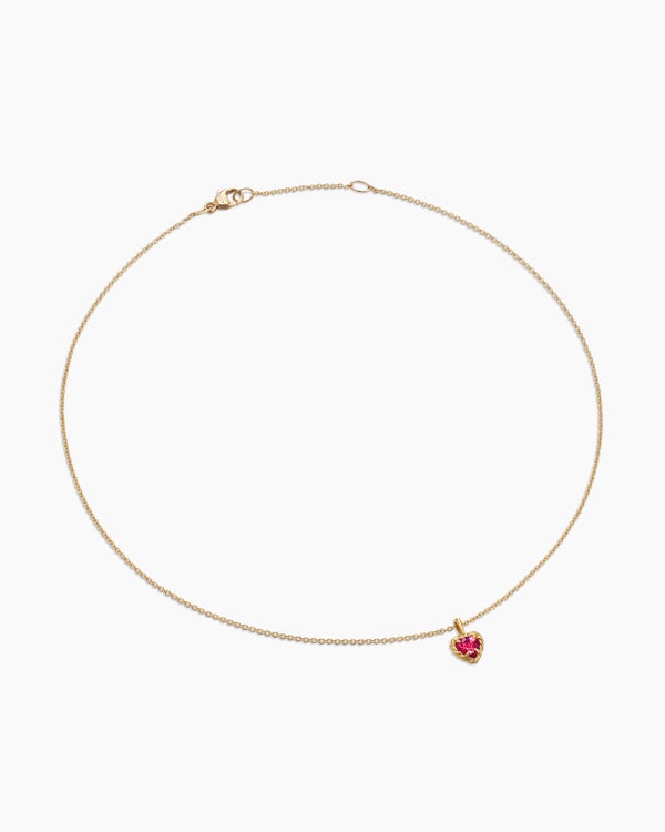 Cable Collectibles® Teen Heart Necklace in 18K Yellow Gold with Rhodolite Garnet