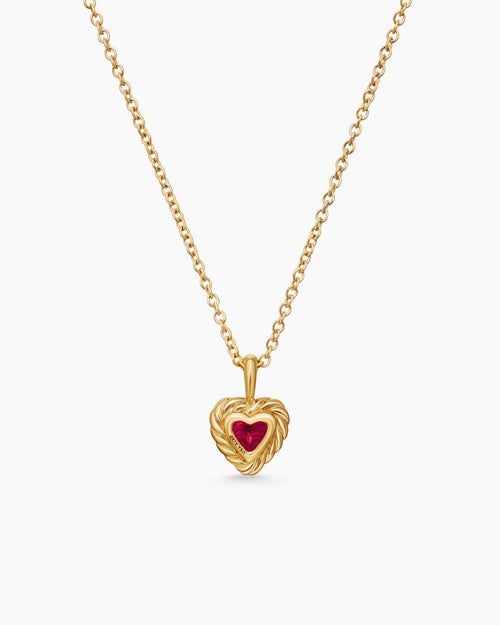 Cable Collectibles® Teen Heart Necklace in 18K Yellow Gold with Rhodolite Garnet